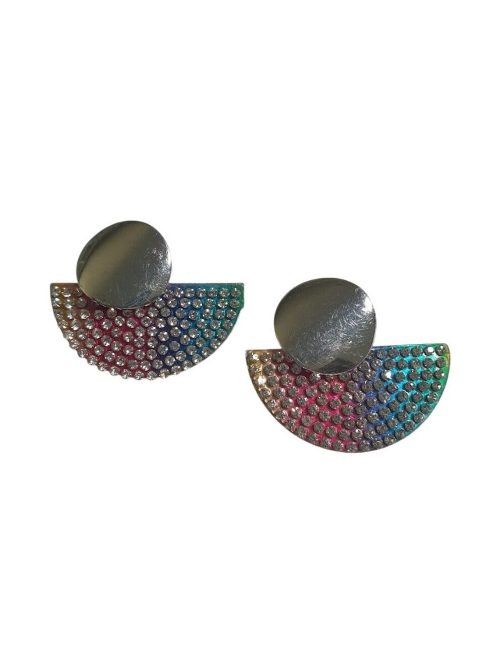 Rainbow Earrings Rhinestone Half Circle Drop Bling Costume Accessories Gift
